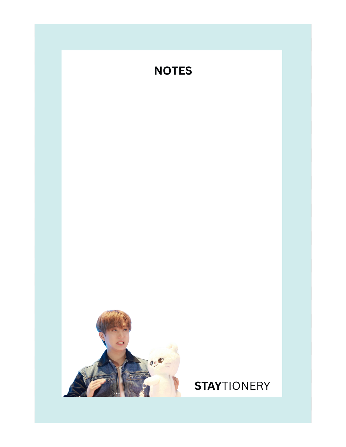 Notebook cover with a person and a robot, featuring the brand 'STAYTIONERY'.