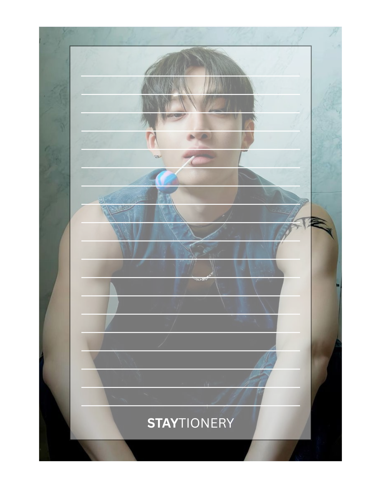 Person wearing a sleeveless shirt with visible branding, standing against a neutral background.