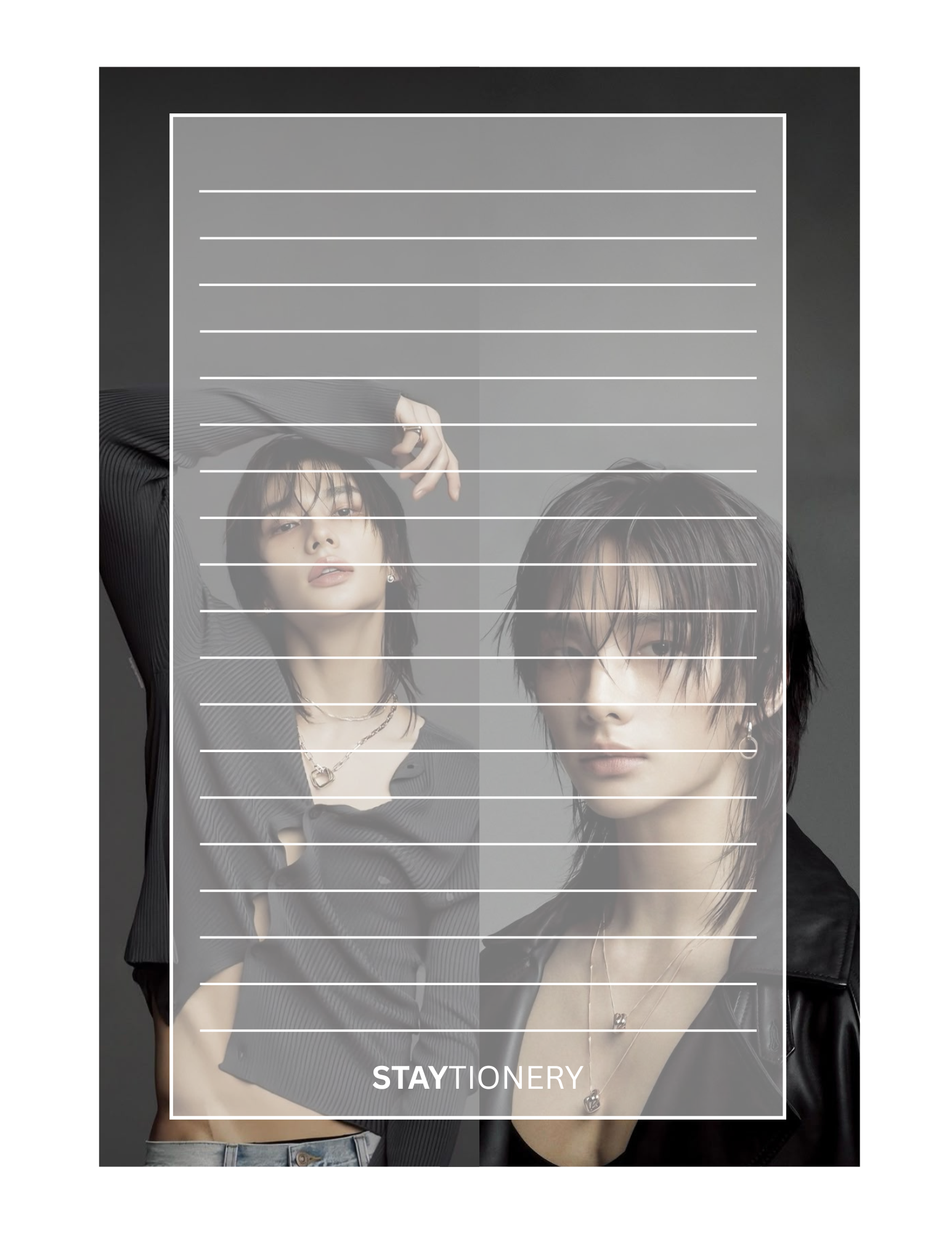Two people behind a transparent sheet with 'STAYTIONERY' branding.